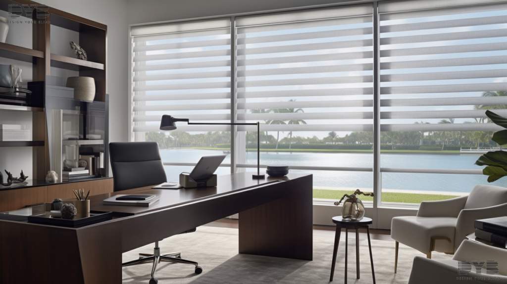 Coastal home office in Boca Raton with Solar Shades and a view of the Intercoastal Waterway