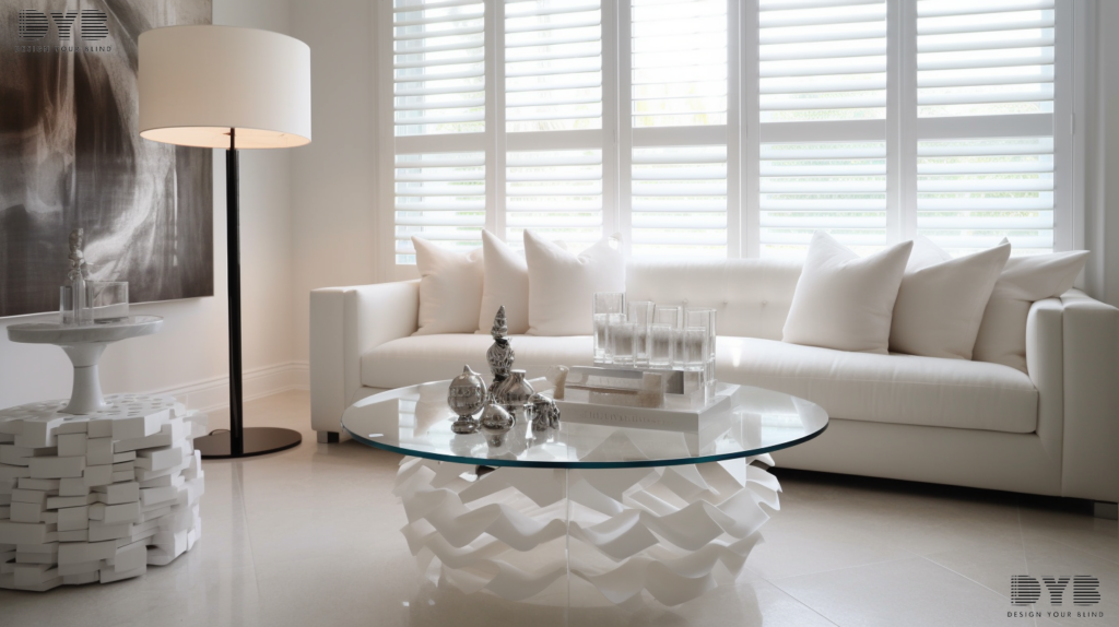 White Plantation Shutters in a Boca Raton living room