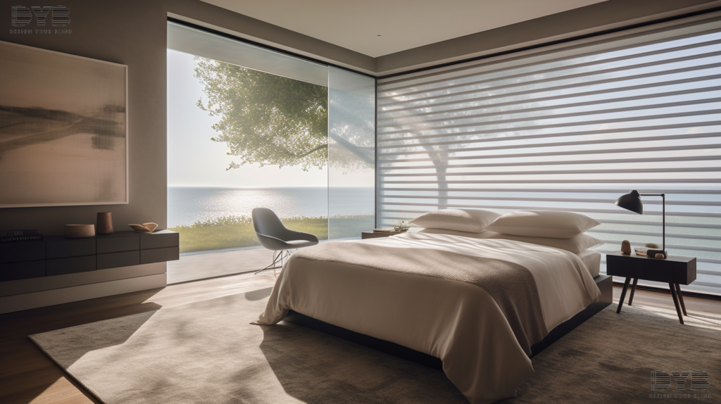Solar Shades in a contemporary bedroom with Intercoastal Waterway views in Boca Raton