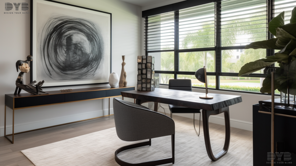 Motorized honeycomb shades in a home office in Boynton Beach, Florida