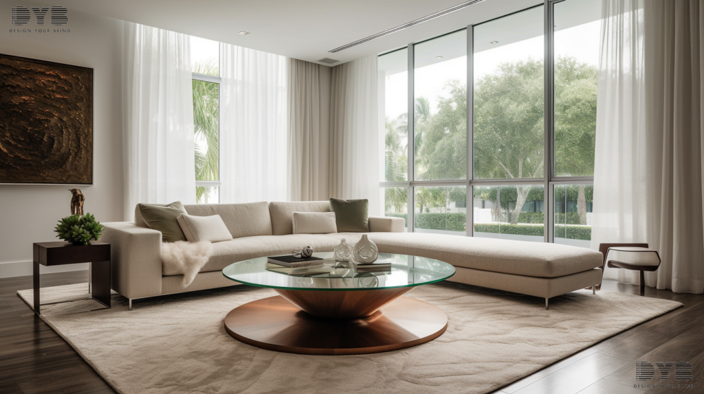 Custom ripplefold curtains in a living room in Boynton Beach, Florida