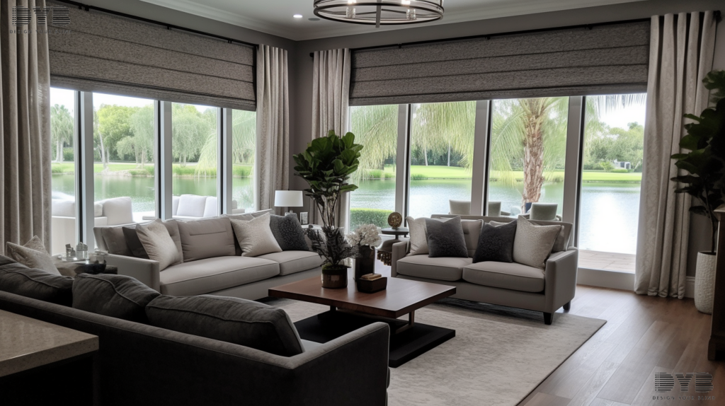 A formal living room with Blackout Curtains in Boca Raton, Florida
