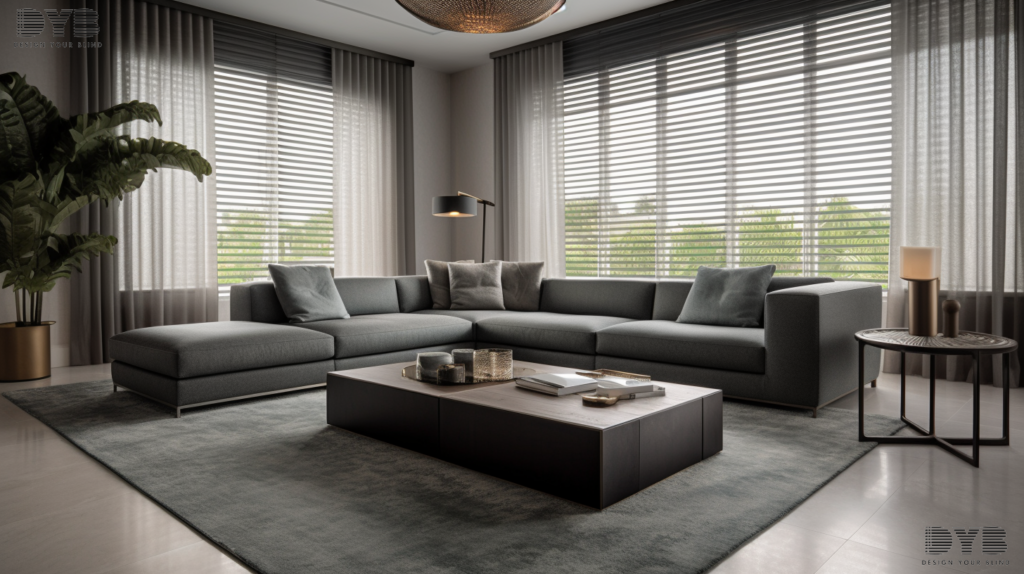 Honeycomb Shades in a contemporary Formal Living Room in Palm Beach Gardens with a canal view