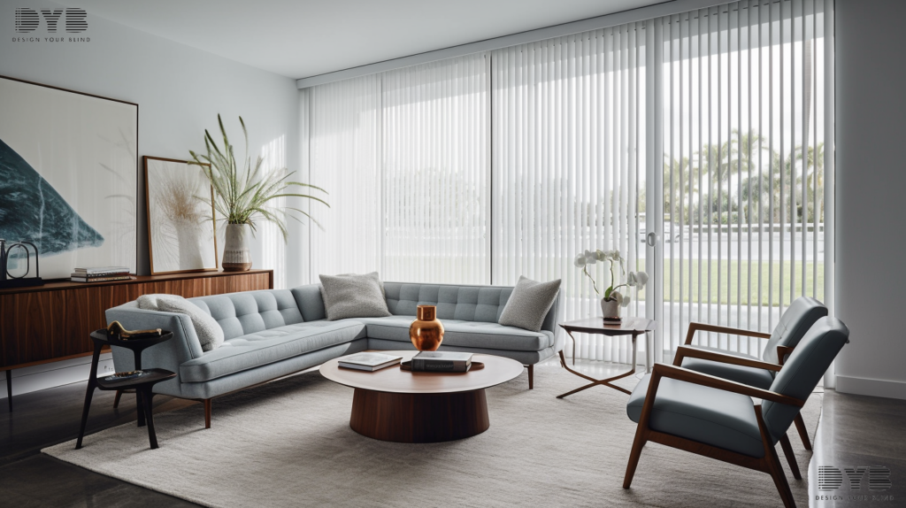 Living room with vertical blinds in Delray Beach, Florida