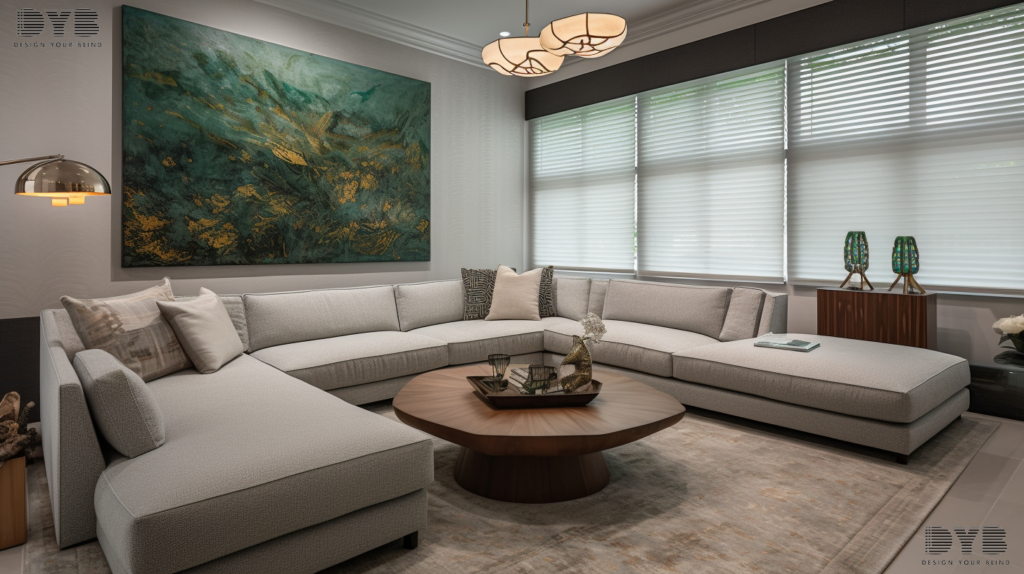 Honeycomb Shades in a transitional Formal Living Room in Delray Beach with ocean views