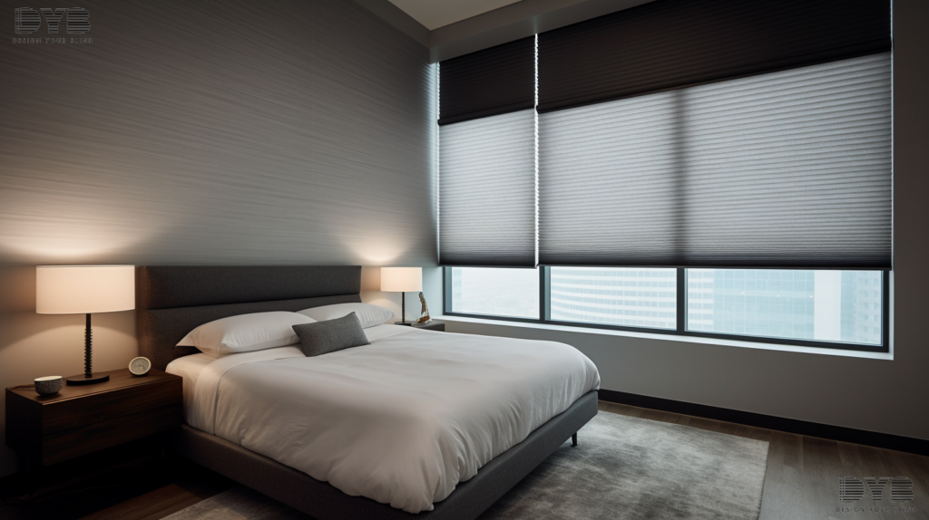 A bedroom with Hunter Douglas Honeycomb Shades in West Palm Beach, Florida.