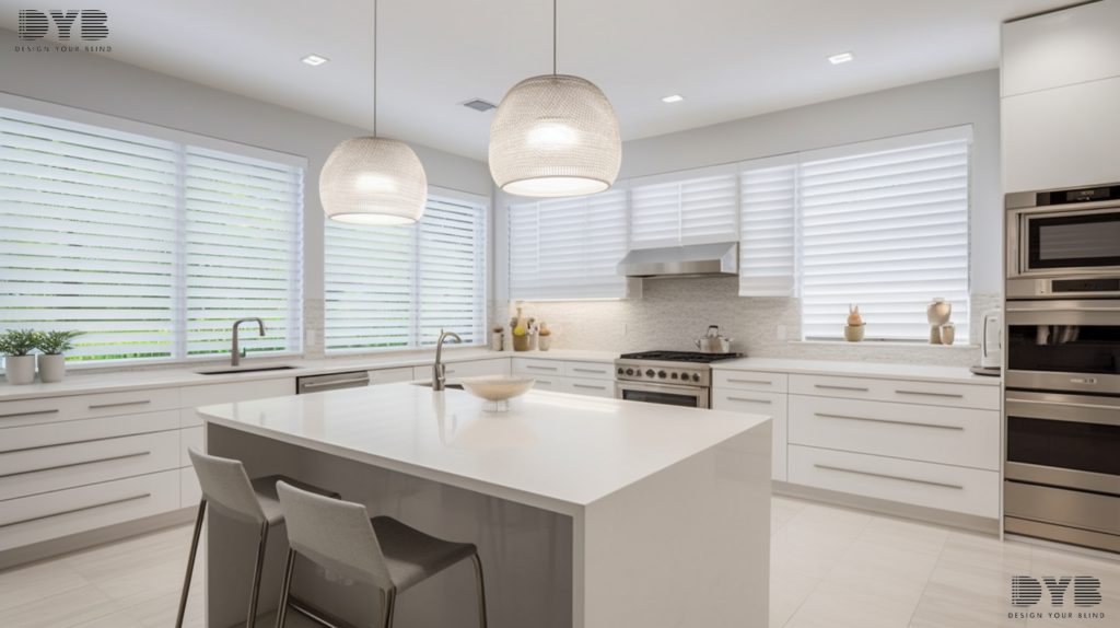A Boynton Beach kitchen with Fauxwood Blinds.
