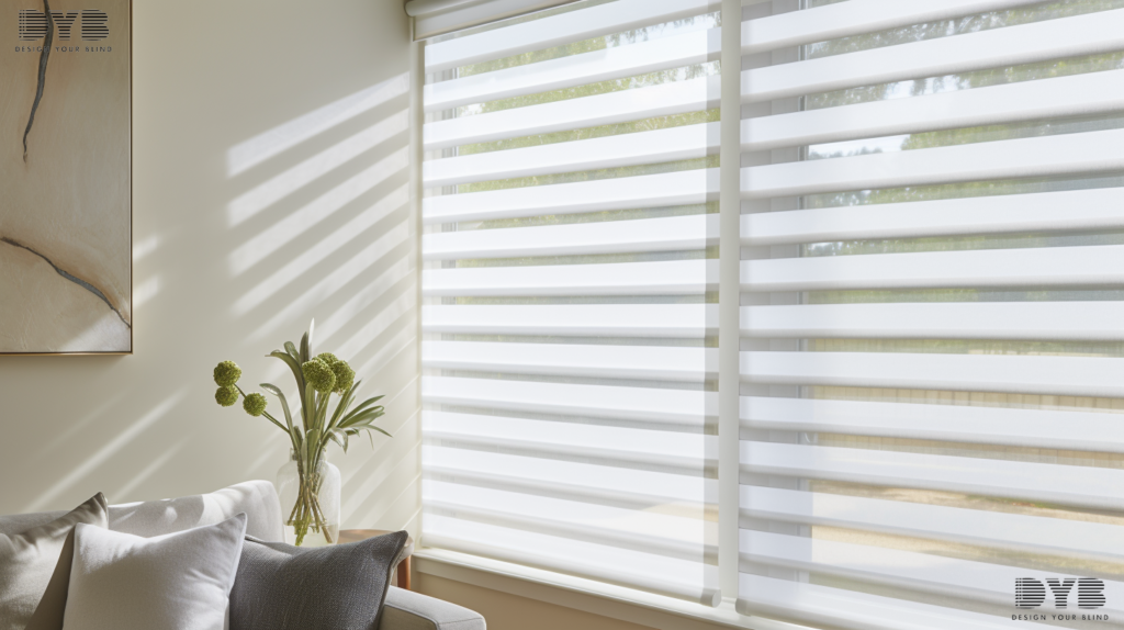 Coastal style living room in Boynton Beach with screen shades, a perfect blend of style and function.