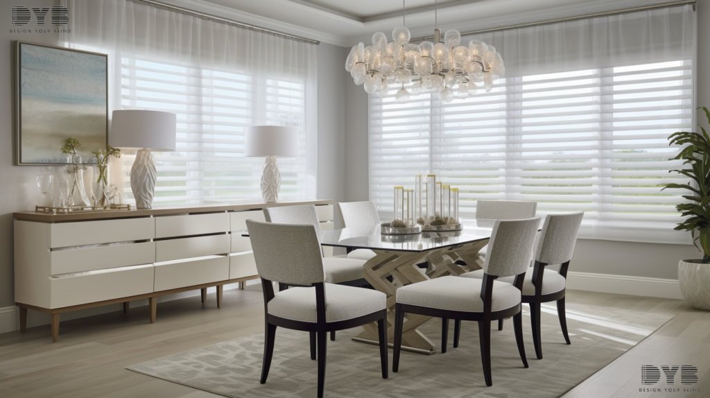 A casual dining room with Cellular Shades in Delray Beach, FL