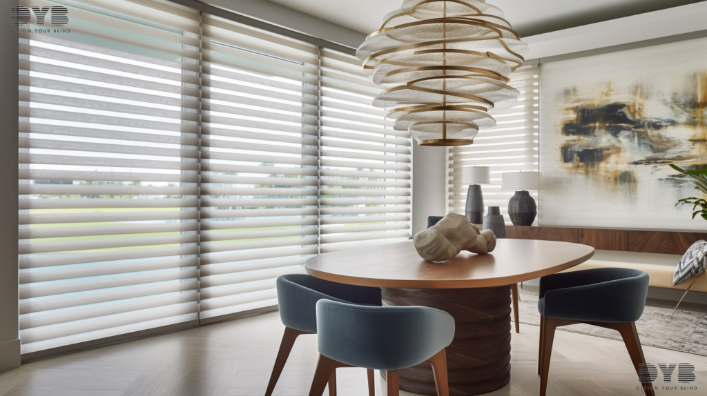 Pirouette Shades in a Delray Beach dining room with a canal view