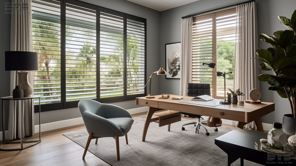A Home Office with Woven Wood Shades in Delray Beach, FL