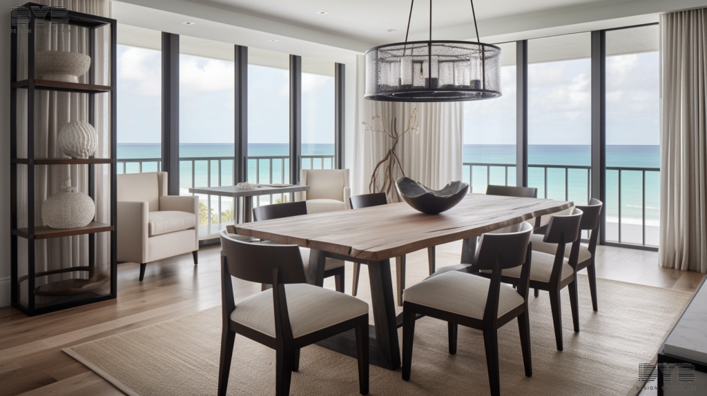 Blackout Curtains in a Farmhouse Modern style dining room with a garden view in West Palm Beach, FL
