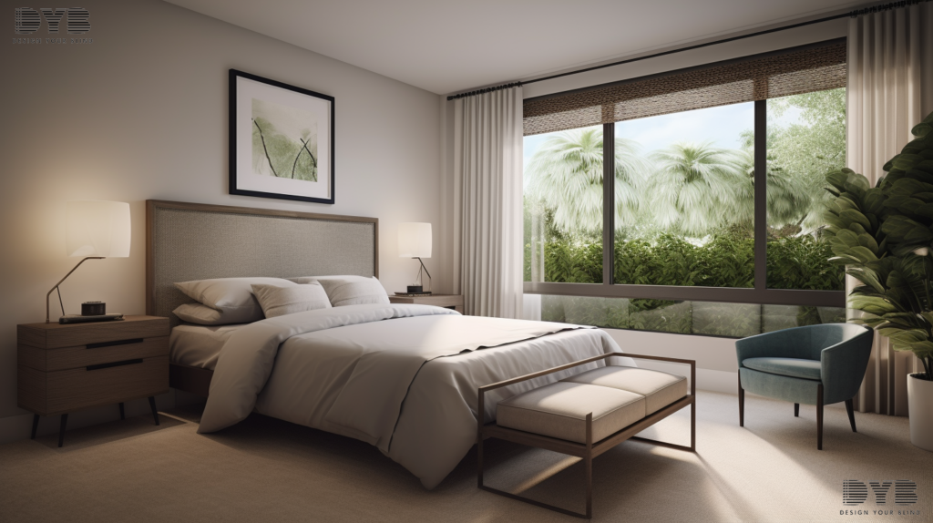 Boynton Beach bedroom with motorized Solar Shades, creating a peaceful and inviting retreat.