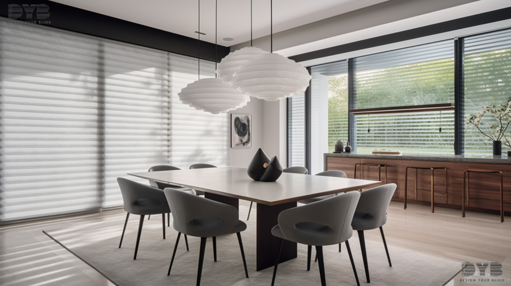 Silhouette Shades in a Parkland dining room.