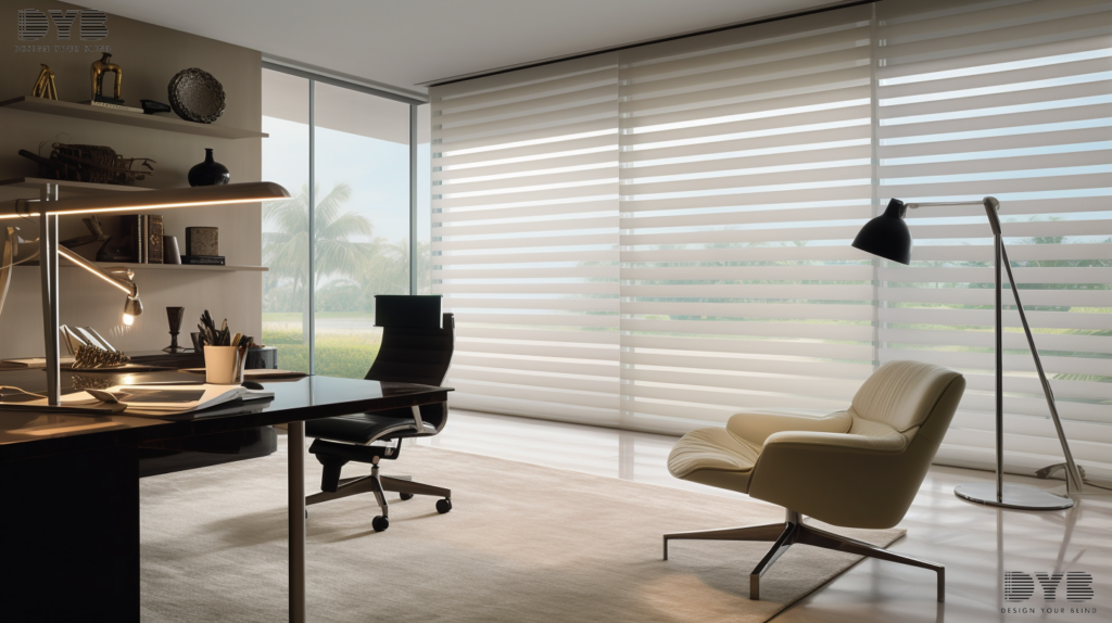Motorized Pirouette Shades in a Boca Raton home office