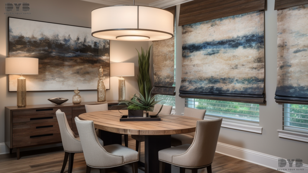 Roman Shades in a Parkland dining room.