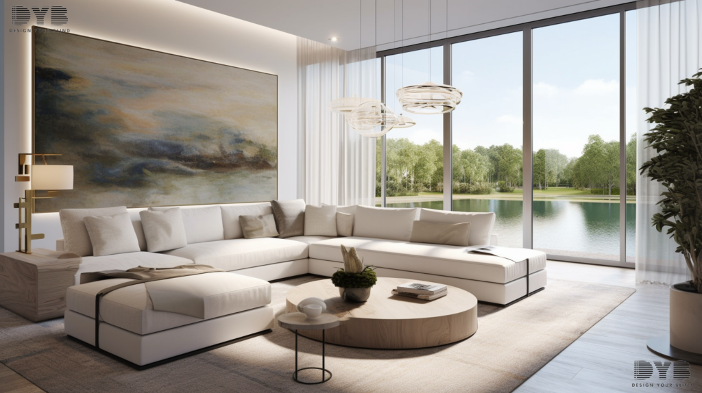 Screen Roller Shades in a West Palm Beach family room with canal views.