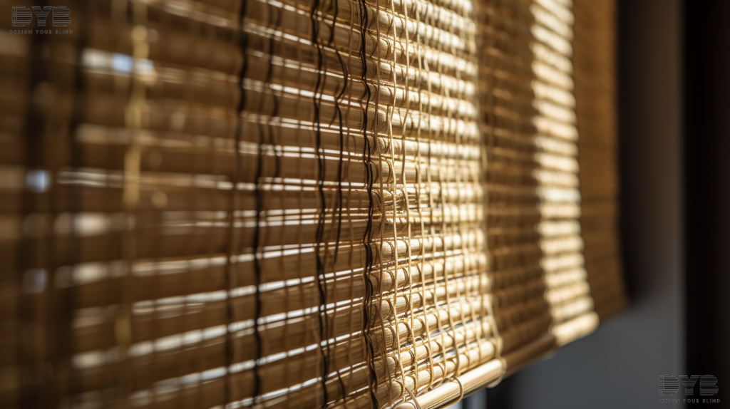 Close-up of fully closed woven wood shades in a West Palm Beach home, showcasing their texture and natural elegance.