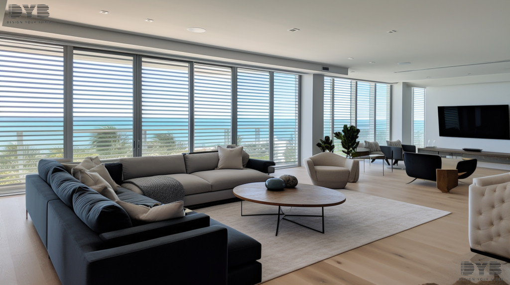 Honeycomb Shades in a Boynton Beach family room with a minimalist design