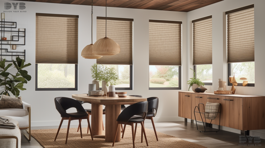 Honeycomb Shades in a Boynton Beach dining room with Farmhouse Modern decor