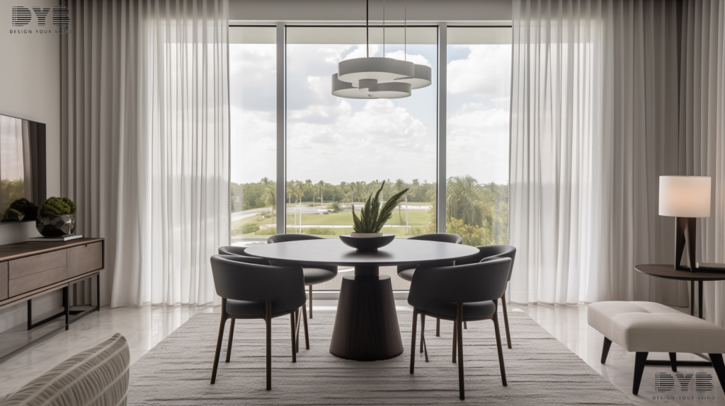 Blackout Curtains in a Lighthouse Point dining room with a view of a Golf Course