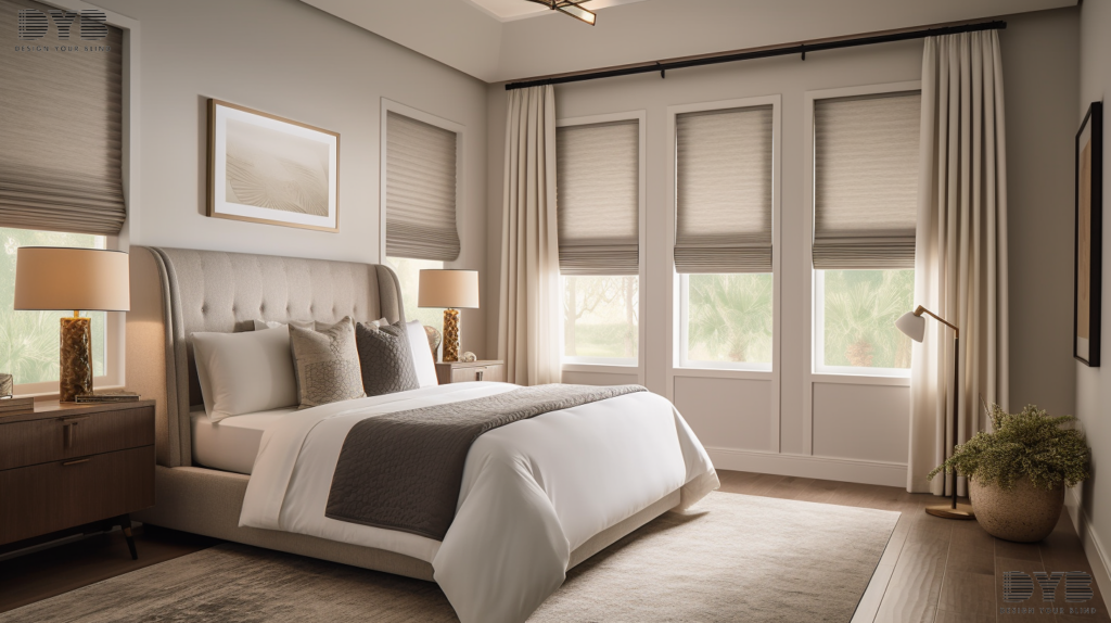 A transitional-style guest bedroom in Delray Beach, Florida, with Roller Shades.