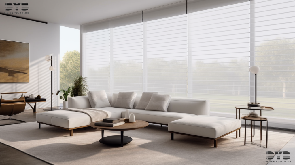 Solar Roller Shades in a minimalist living room in Boca Raton