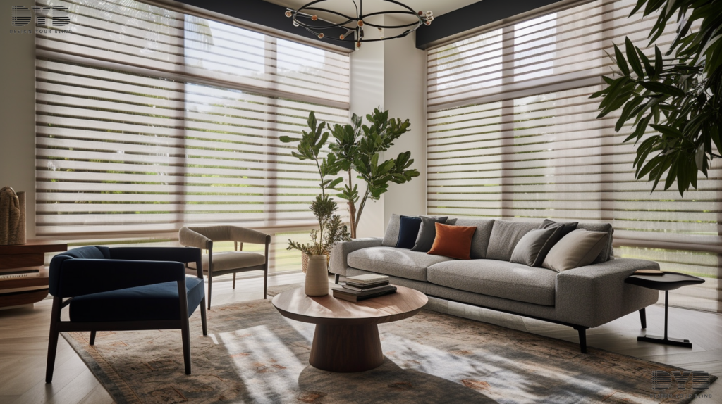 A formal living room in Lighthouse Point, FL, with Solar Shades filtering sunlight