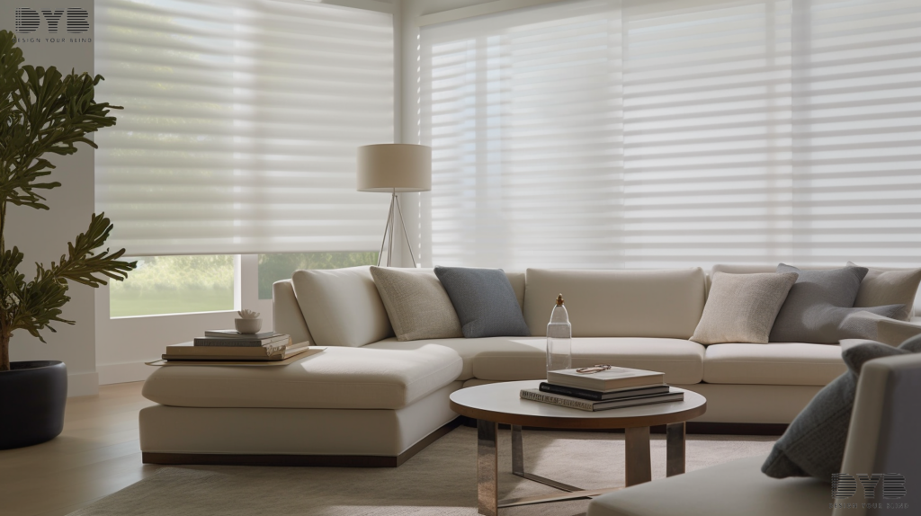 A close-up shot of a window with Roller Shades in a Boynton Beach, FL living room.