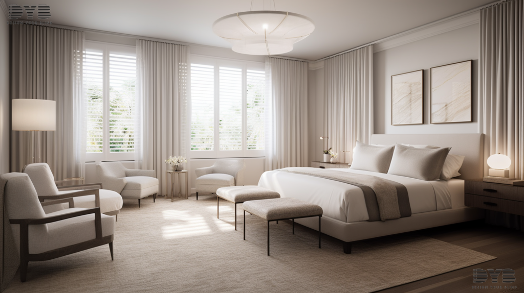 A master bedroom in Boynton Beach with Screen Roller Shades, offering a peaceful and serene atmosphere with stunning ocean views.