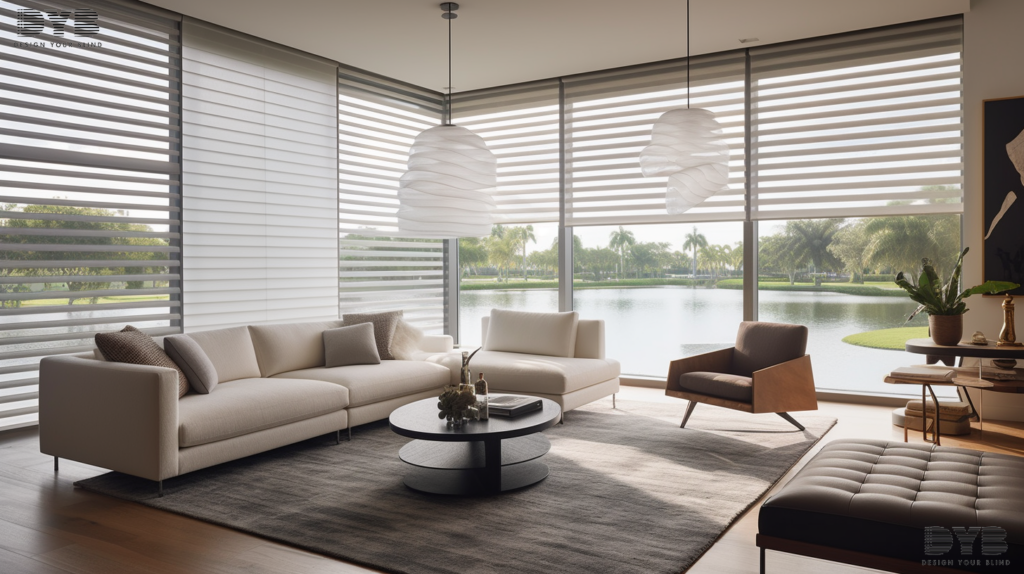 A modern living room with Silhouette Shades in Parkland, FL