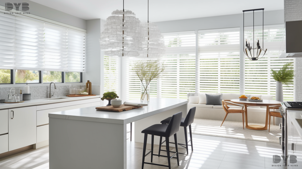 A bright and airy kitchen with Silhouette Shades in Parkland, FL