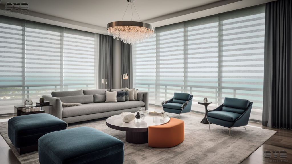 A formal living room with Silhouette Shades in Parkland, FL