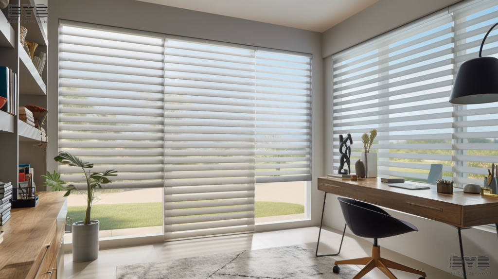 Hunter Douglas Pirouette Shades in Boynton Beach, FL, providing both style and functionality to a home office