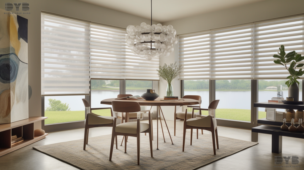 A dining room with Silhouette Shades in Parkland, FL