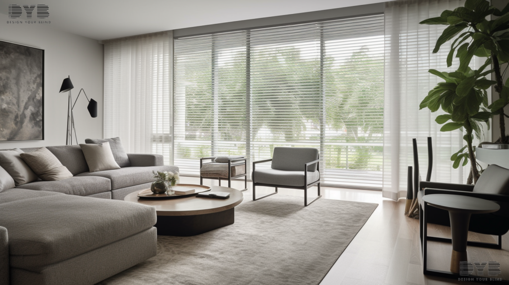 A living room with Roller Shades in Boca Raton, Florida