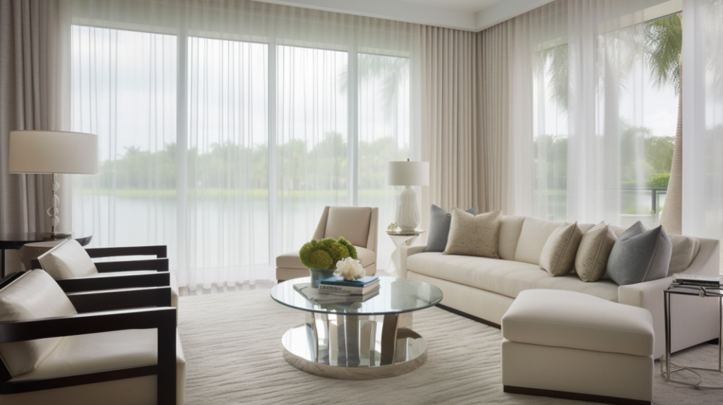 Boca Raton living room with Sheer Curtains