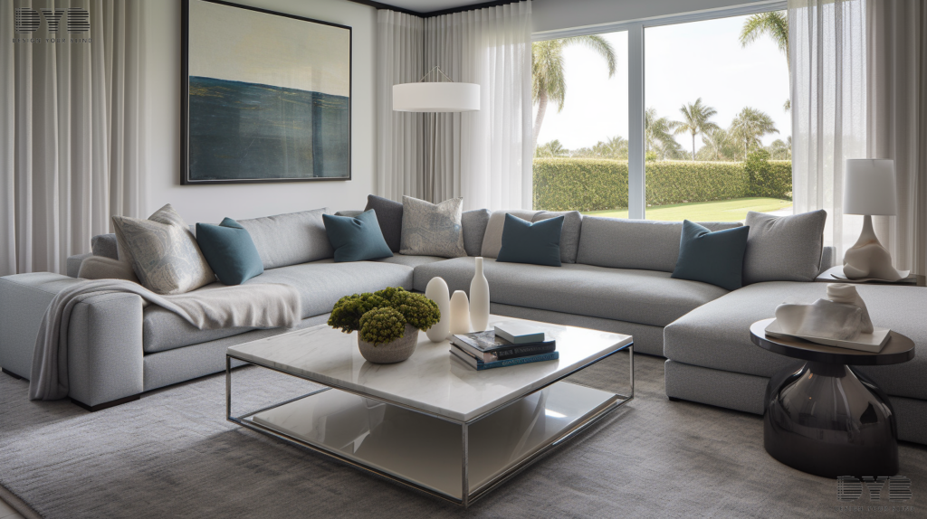 A family room in West Palm Beach, FL with blackout curtains