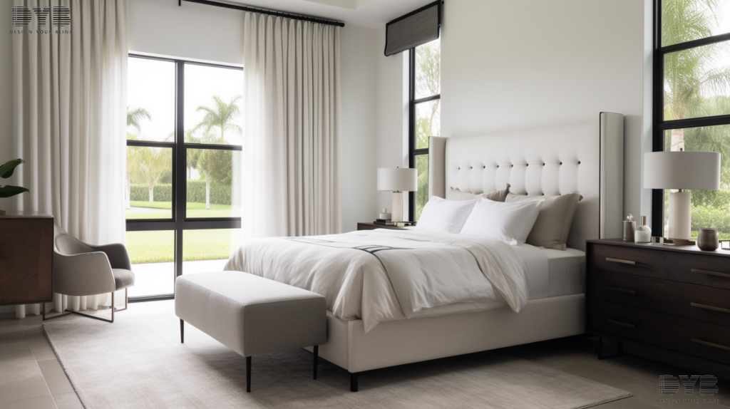 A master bedroom with blackout curtains in Boynton Beach