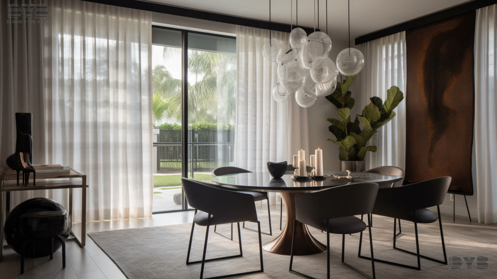 A dining room in Palm Beach Gardens, FL with blackout curtains