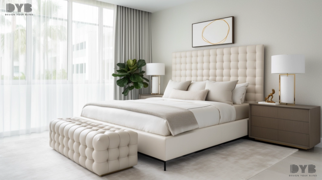 Blackout curtains in a Boca Raton master bedroom, creating a peaceful sleep haven.