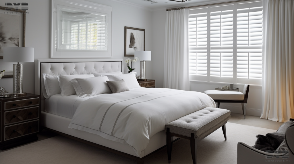 Boca Raton master bedroom with Plantation Shutters, offering elegant light control and privacy.