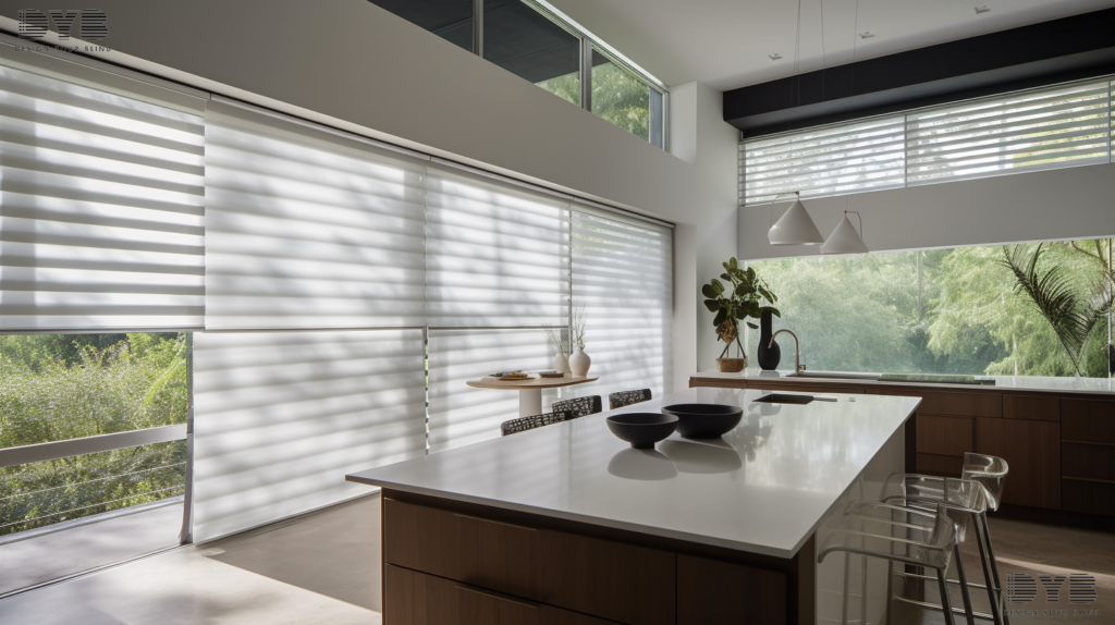 Roller Shades in an Urban Modern kitchen in Palm Beach Gardens, FL.