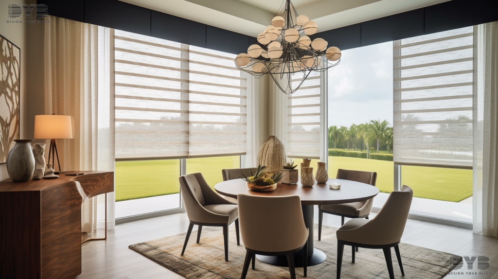 Blackout Curtains in a casual dining room in West Palm Beach, FL.