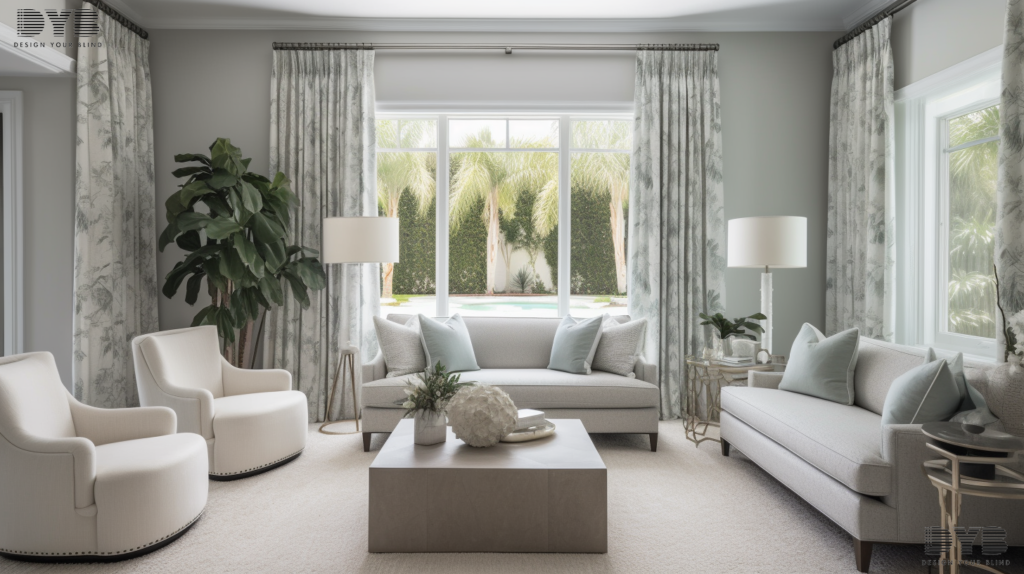 Blackout Curtains in a formal living room in West Palm Beach, FL.