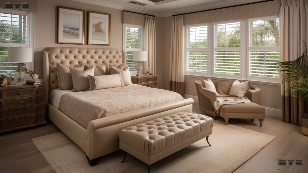Silhouette Shades in a master bedroom in Boynton Beach, Florida, with an Intercoastal Waterway view