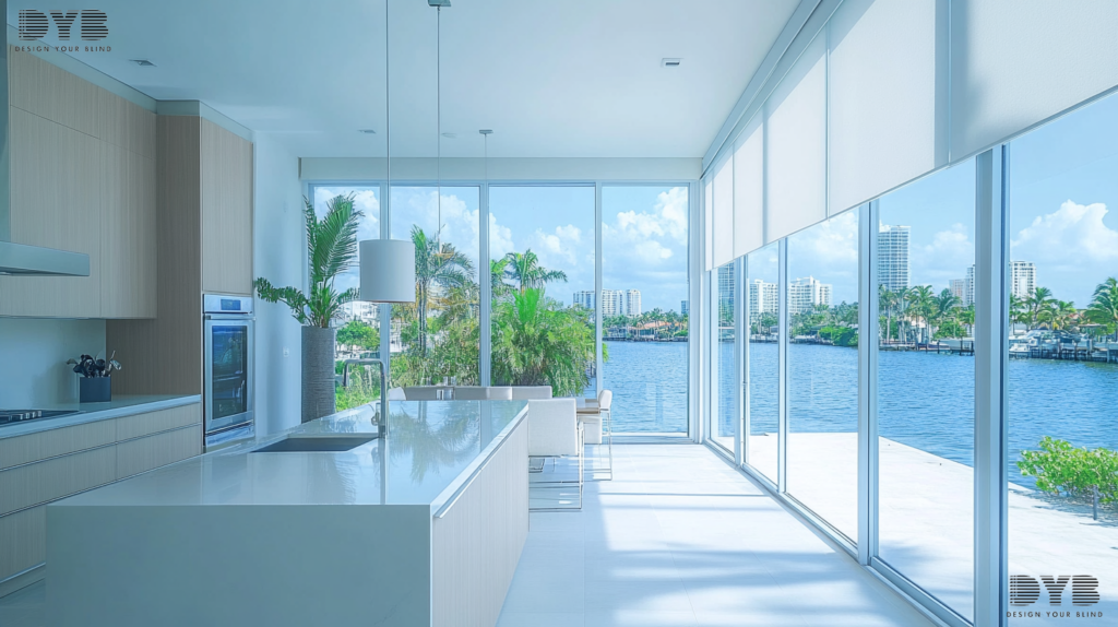 Blackout Roller Shades in a modern Boynton Beach kitchen, offering complete light control