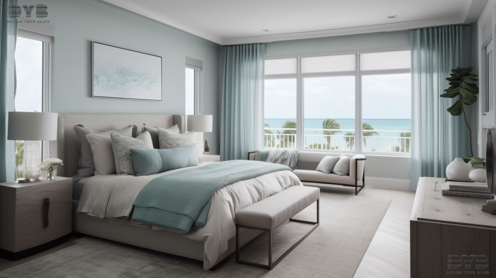 Silhouette Shades in a guest bedroom in Boynton Beach, Florida, with an ocean view