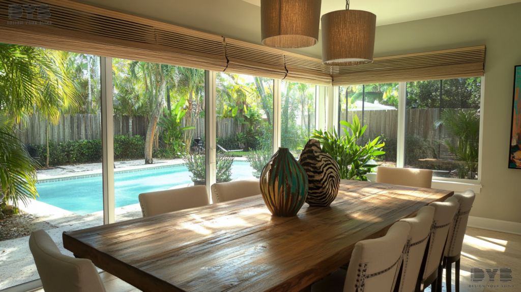 Zebra Shades in Lighthouse Point: A stylish and functional window treatment for a cozy dining space