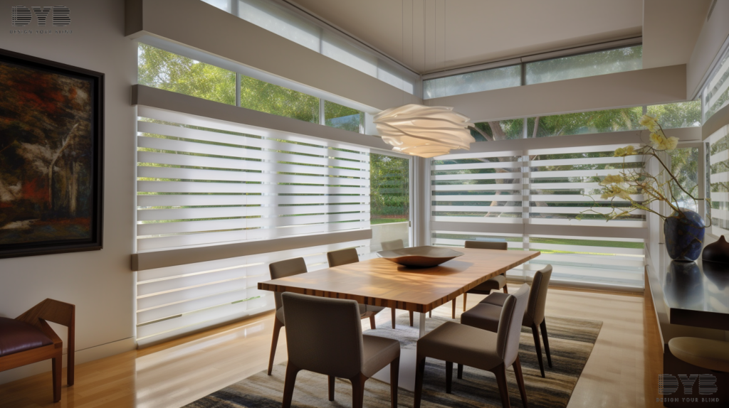 Zebra Shades in a Contemporary dining room in Boca Raton, Florida